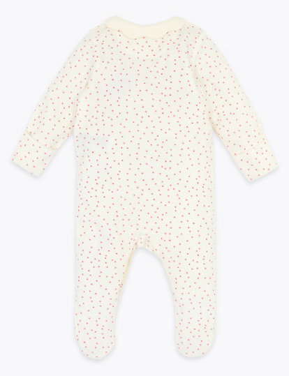 Cotton Rich Velour Spotted Sleepsuit (7lbs-12 Mths)
