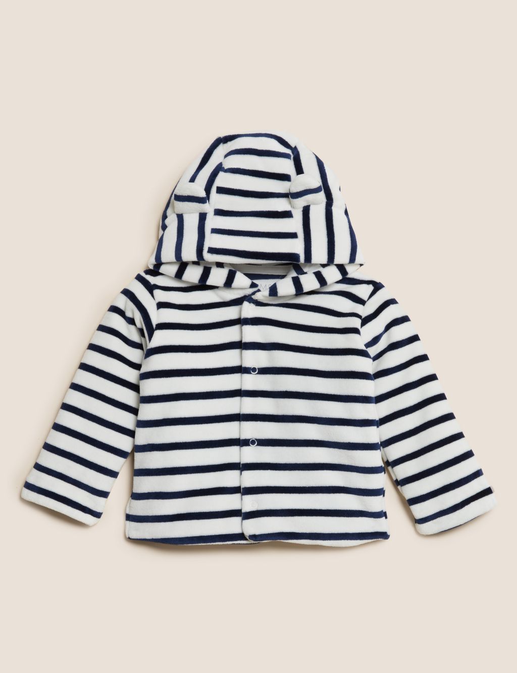 Cotton Rich Velour Striped Hooded Jacket (0-3 Yrs) image 1