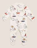 3pk Cotton Nautical Sleepsuits (6lbs-3 Yrs)