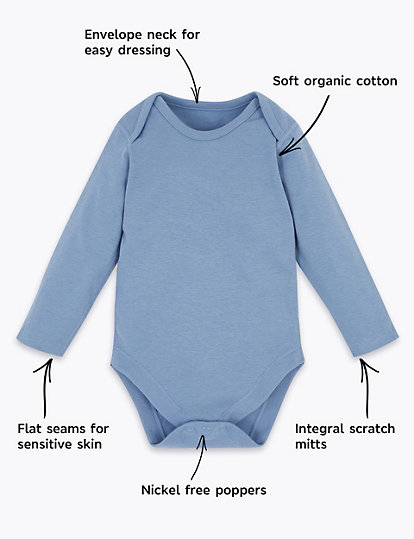 5 Pack Organic Cotton Ribbed Bodysuits (6½ lbs-3 Yrs)