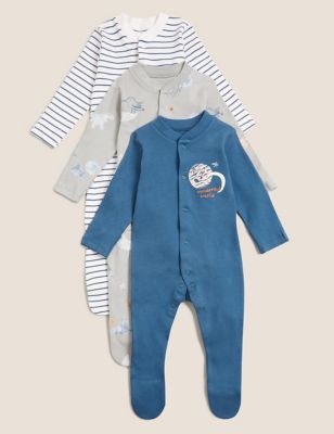 3pk Pure Cotton Printed Sleepsuits (0-3 Yrs) - TW