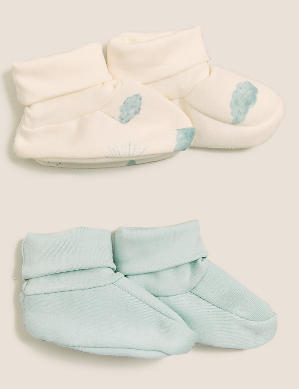 2pk Pure Cotton Booties (0-12 Mths) 