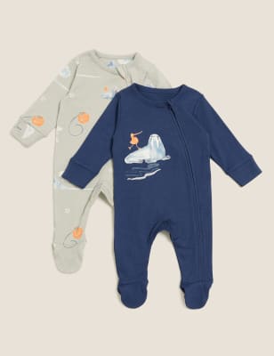 

M&S Collection Pack de 2 pijamas para bebé 100% algodón con diseño de morsas (0-3 años) - Navy Mix, Navy Mix