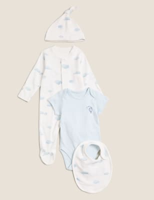 

Boys M&S Collection 4pc Cotton Cloud Starter Set (7lbs-12 Mths) - Blue/White, Blue/White