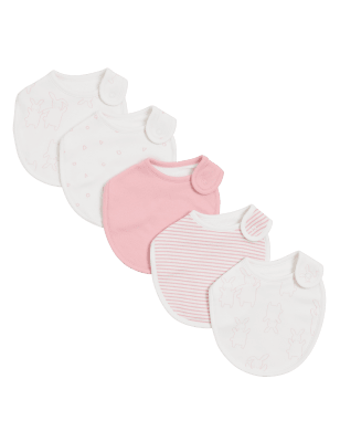 

Unisex,Boys,Girls M&S Collection 5pk Cotton Printed Dribble Bibs - Pink, Pink