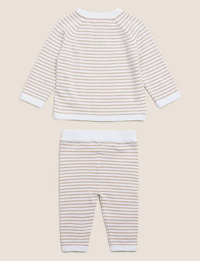 2pc Organic Cotton Striped Knitted Outfit (7lbs- 12 Mths)