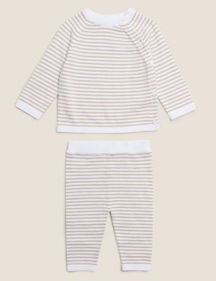 

Unisex,Boys,Girls M&S Collection 2pc Organic Cotton Striped Knitted Outfit (7lbs- 12 Mths) - Opaline Mix, Opaline Mix