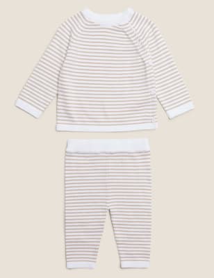 

M&S Collection 2-teiliges gestreiftes Strick-Outfit aus Bio-Baumwolle (3,2 kg - 12 Monate) - Opaline Mix, Opaline Mix