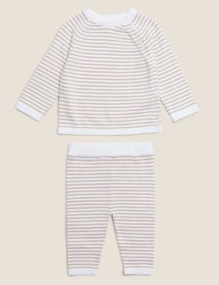 

Unisex,Boys,Girls M&S Collection 2pc Organic Cotton Striped Knitted Outfit (7lbs- 12 Mths) - Opaline Mix, Opaline Mix