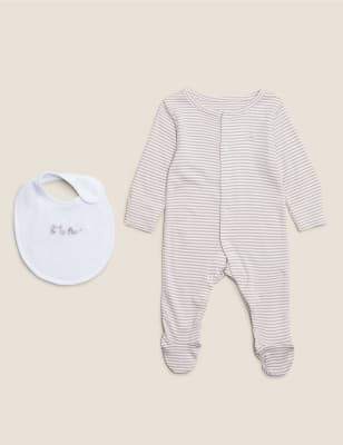 

Unisex,Boys,Girls M&S Collection 2pc Organic Cotton Stripe Sleepsuit & Bib (7lbs- 12 Mths) - Opaline Mix, Opaline Mix