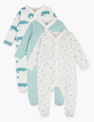 

Unisex,Boys,Girls M&S Collection 3 Pack Organic Cotton Patterned Sleepsuits (5lbs-3 Yrs) - Green Mix, Green Mix