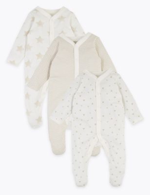 

Unisex,Boys,Girls M&S Collection 3 Pack Organic Cotton Patterned Sleepsuits (5lbs-3 Yrs) - Opaline Mix, Opaline Mix