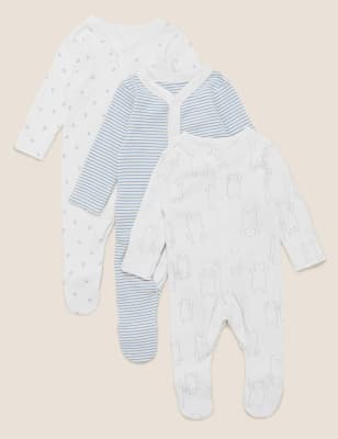 

Unisex,Boys,Girls M&S Collection 3pk Pure Cotton Printed Sleepsuits (5lbs-3 Yrs) - Blue, Blue