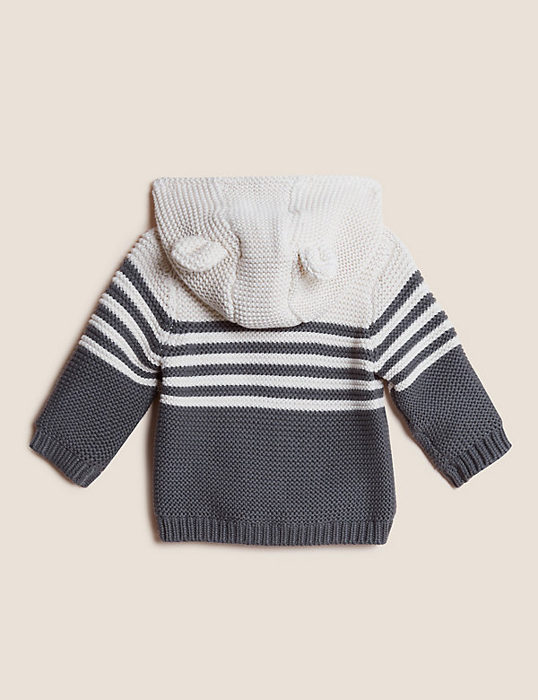 Pure Cotton Knitted Chunky Striped Cardigan (0-3 Yrs) - JP