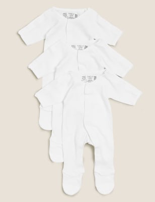 

Unisex,Boys,Girls M&S Collection 3pk Organic Cotton Premature Sleepsuits - White, White