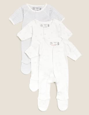 

Unisex,Boys,Girls M&S Collection 3pk Organic Cotton Premature Sleepsuits - White Mix, White Mix