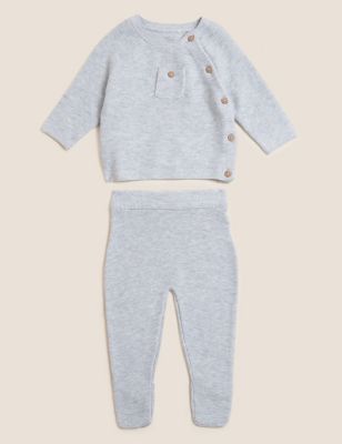 

Unisex,Boys,Girls M&S Collection 2pc Pure Cotton Knitted Outfit (7lbs - 12 Mths) - Grey Marl, Grey Marl