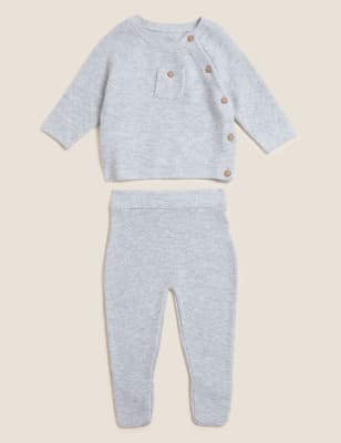 

Unisex,Boys,Girls M&S Collection 2pc Pure Cotton Knitted Outfit (7lbs - 12 Mths) - Grey Marl, Grey Marl