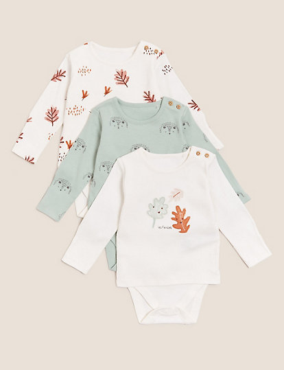 3pk Pure Cotton Integrated Bodysuits (0-3 Yrs)