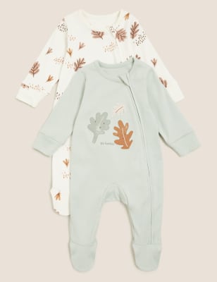 

Unisex,Boys,Girls M&S Collection 2pk Pure Cotton Leaf Print Sleepsuit (0-3 Yrs) - Green Mix, Green Mix