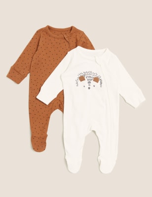 

M&S Collection 2er-Pack Schlafanzüge aus reiner Baumwolle mit Tiermuster (0-3 Jahre) - Ivory Mix, Ivory Mix