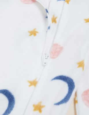 M&S Girls Fleece Star Print Sleepsuit (0-3 Yrs)