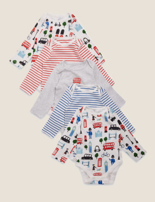 

M&S Collection Pack de 5 bodies de algodón con diseño de londres (0-3 años) - White Mix, White Mix