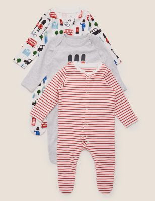 

Unisex,Boys,Girls M&S Collection 3 Pack Organic Cotton London Sleepsuits (6½lbs-3 Yrs) - White Mix, White Mix