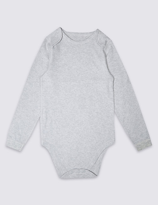 Marks And Spencer Unisex,Boys,Girls M&S Collection Adaptive Pure Cotton Bodysuit (3-16 Yrs) - Grey Marl