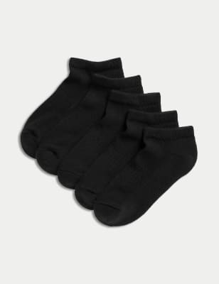 Unisex,Boys,Girls M&S Collection 5Pk Of Cushioned Trainer Liners™ - Black, Black