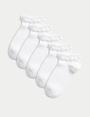 M&S Girl's 5pk of Frill Trainer Liners - 12+3+ - White, White