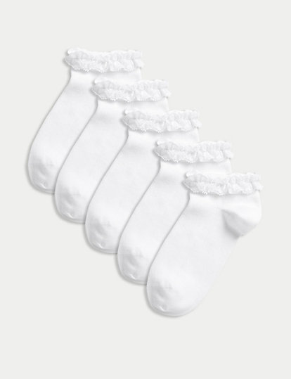 M&S Collection 5Pk Of Frill Trainer Liners™ - 4-7 - White, White
