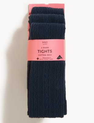 

Girls M&S Collection 3pk of Cable Knit Tights (2-16 Yrs) - Navy, Navy