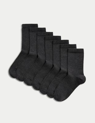 M&S 7pk of Ankle School Socks - 6-8+ - Grey Marl, Grey Marl