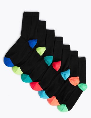 Lot de 7 paires de chaussettes en coton à pointe et talon contrastés - Black Mix