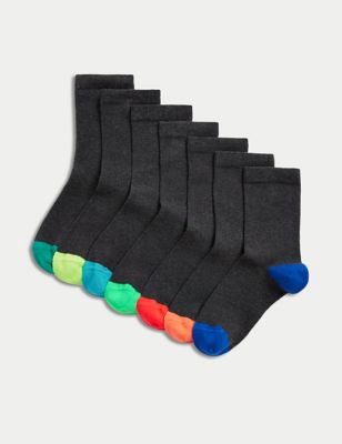M&S 7pk Cotton Rich School Socks - 8-12 - Grey Mix, Grey Mix