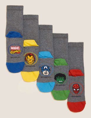 

M&S Collection 5er-Pack Schulsocken mit hohem Baumwollanteil und Avengers™-Motiven - Grey Mix, Grey Mix