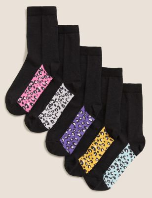 5pk Cotton Rich Leopard Print Socks - FR