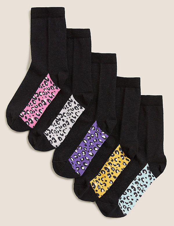5pk Cotton Rich Leopard Print Socks - HU