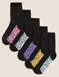 Pack de 5 pares de calcetines de algodón con estampado de leopardo