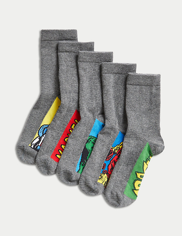 Lot de 5&nbsp;paires de chaussettes en coton mélangé à motif Marvel™, idéales pour l’école - CH