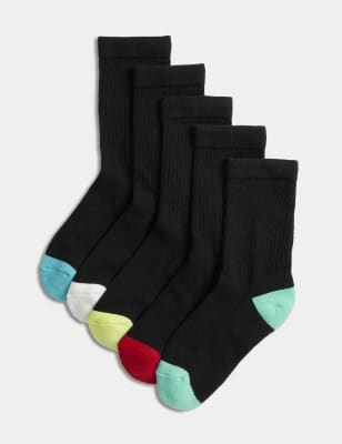 

Unisex,Boys,Girls M&S Collection 5pk Cotton Rich Sports Socks - Black, Black