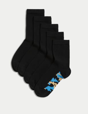 

M&S Collection 5er-Pack Schulsocken mit hohem Baumwollanteil und Camouflagemuster - Black Mix, Black Mix