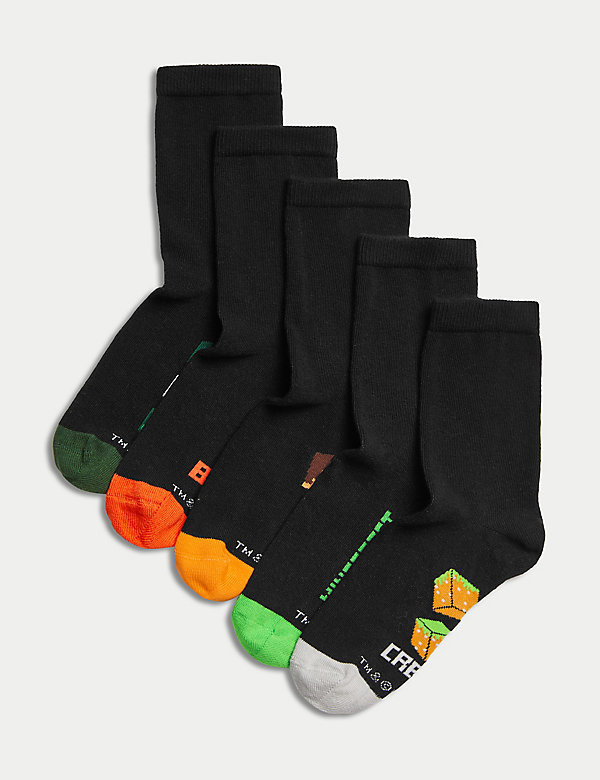 Lot de 5&nbsp;paires de chaussettes en coton à motif Minecraft™, idéales pour l’école - FR