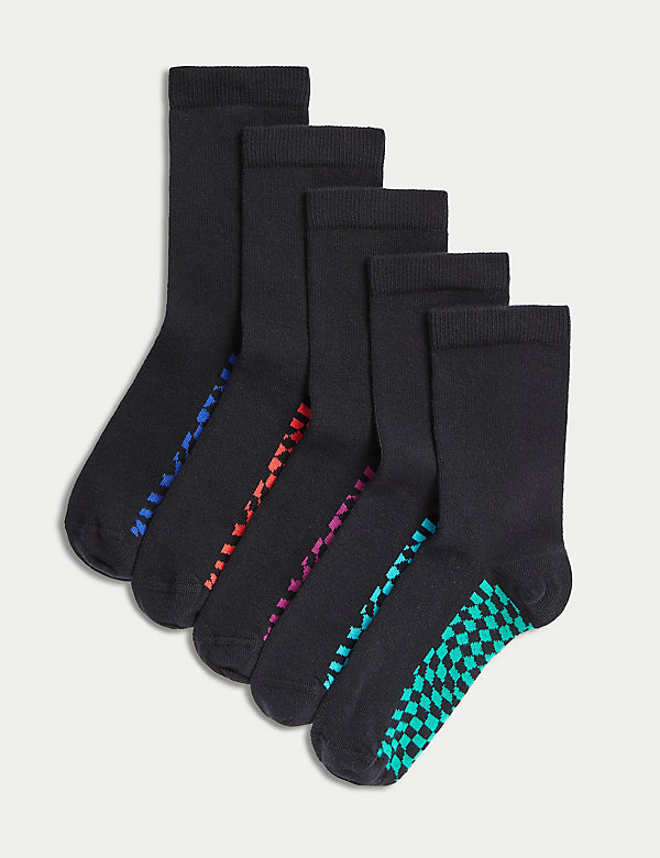 5pk Cotton Rich Checkerboard School Socks - OM