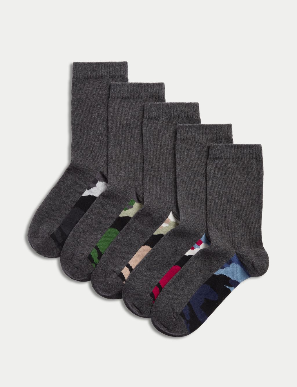 5pk Cotton Rich Camo Sole School Socks (6 Small - 7 Large)