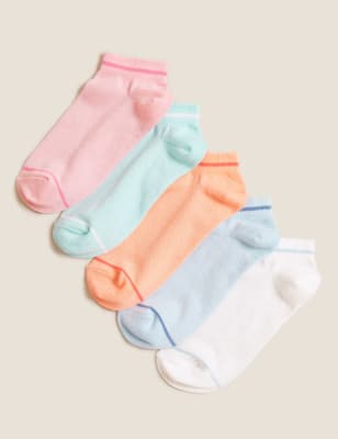 

M&S Collection Pack de 5 pares de calcetines tobilleros de algodón con brillos - Multi, Multi