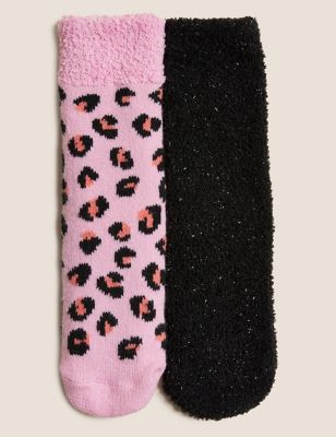 

Girls M&S Collection 2pk Leopard Slipper Socks - Multi, Multi