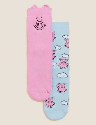

Unisex,Boys,Girls M&S Collection 2pk Cotton Rich Percy Pig™ Slipper Socks - Multi, Multi