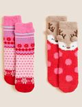 2pk Reindeer & Fair Isle Cosy Socks